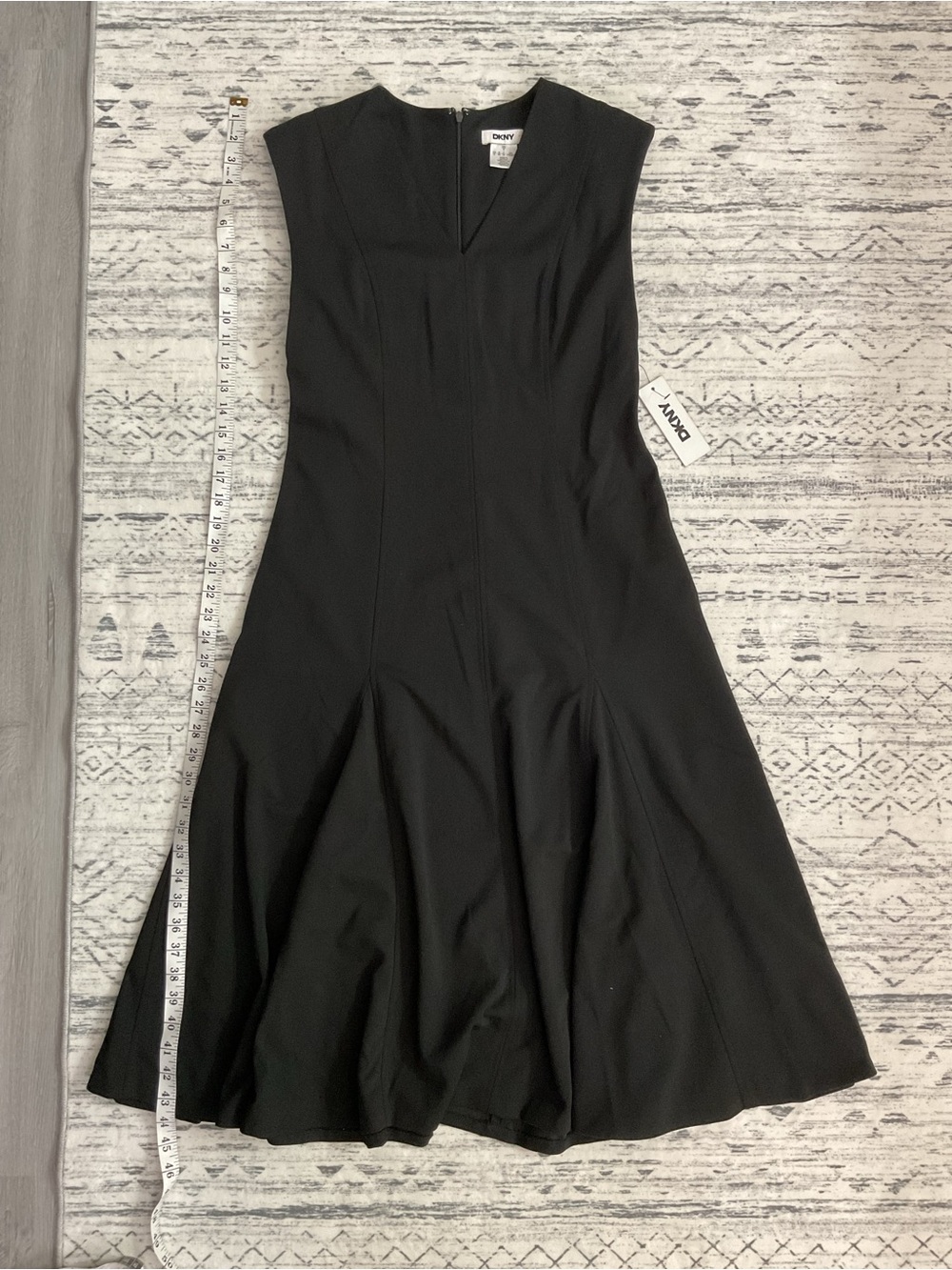 DKNY Black Sleeveless V-Neck Fit-and-Flare Midi Dress Glam Chic Office Party